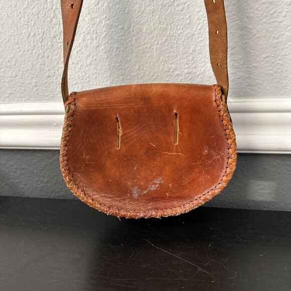 Vtg 70s Mini Tooled Leather Cross Body Bag Purse Hippie Boho Brown Turnlock - Picture 5 of 7